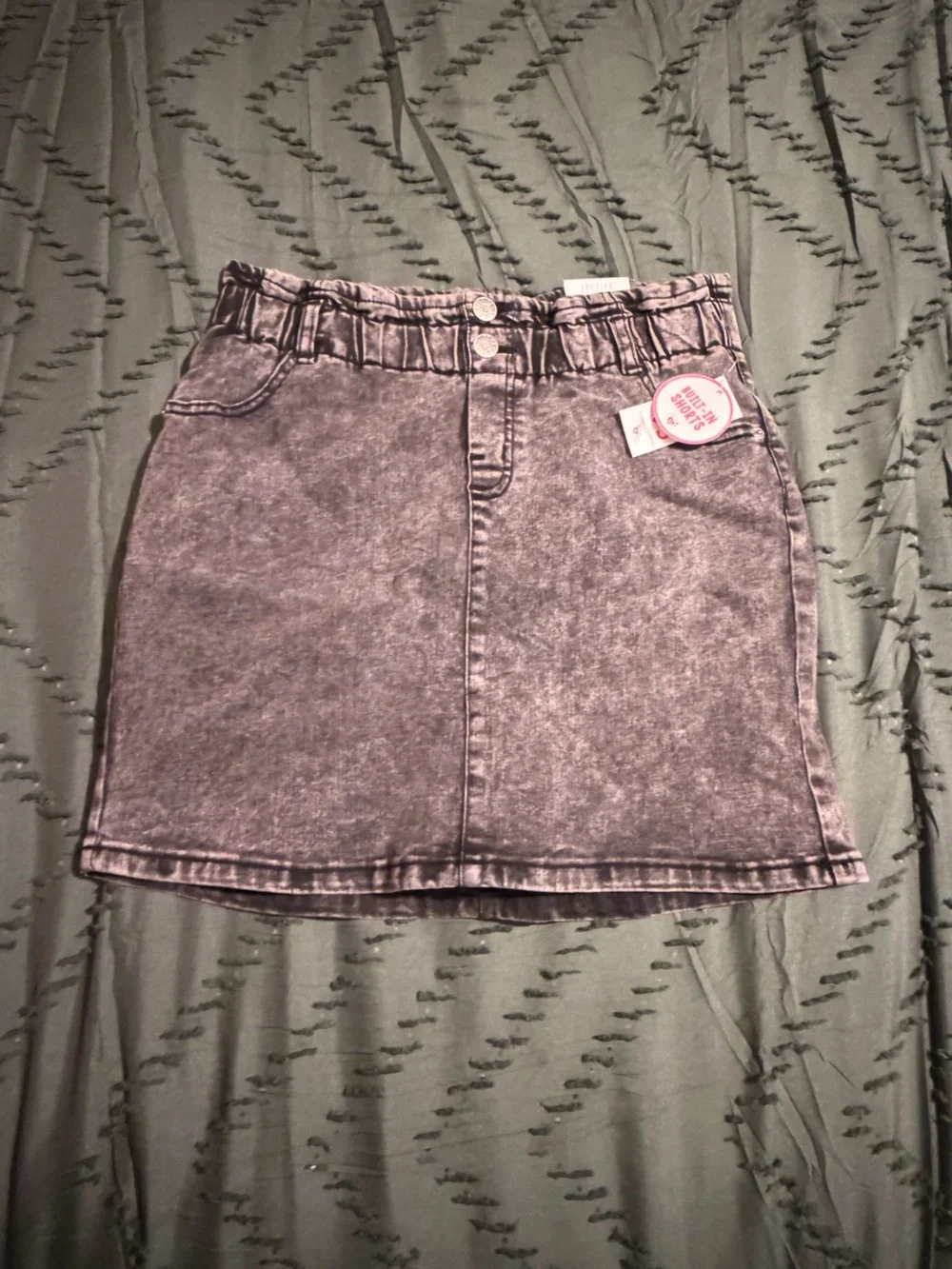 Teen Washed Black Denim Shorts with Paperbag Waist